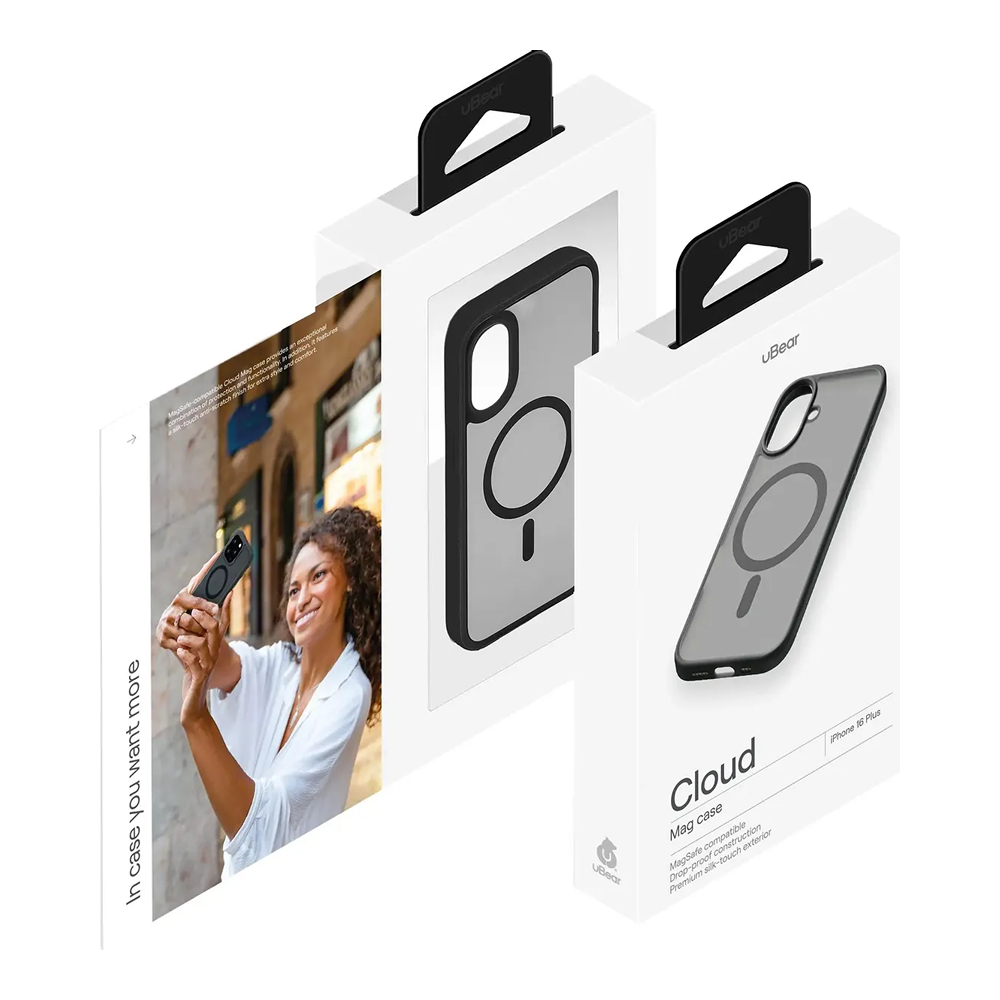 Чехол защитный uBear Cloud Mag Case iPhone 16 Plus, силк-тач, черный